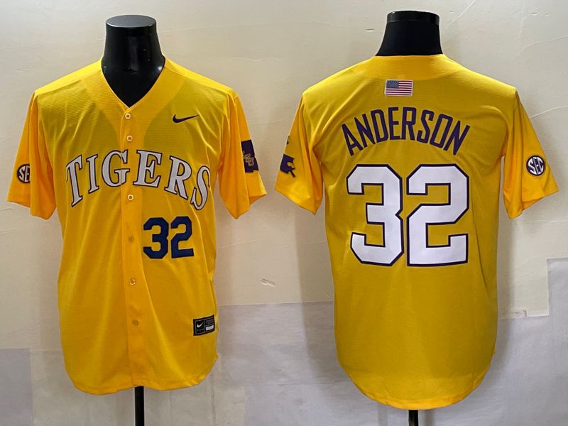 Men 2025 LSU Tigers #32 Anderson Yellow Joint Name Nike NCAA Jersey style 2->ncaa teams->NCAA Jersey